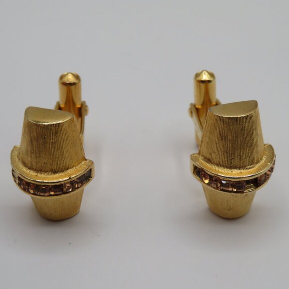 Christian Dior Vintage Art Deco Cufflinks and Tie Tac Set Gold Tone Rhinestone - Picture 7 of 11